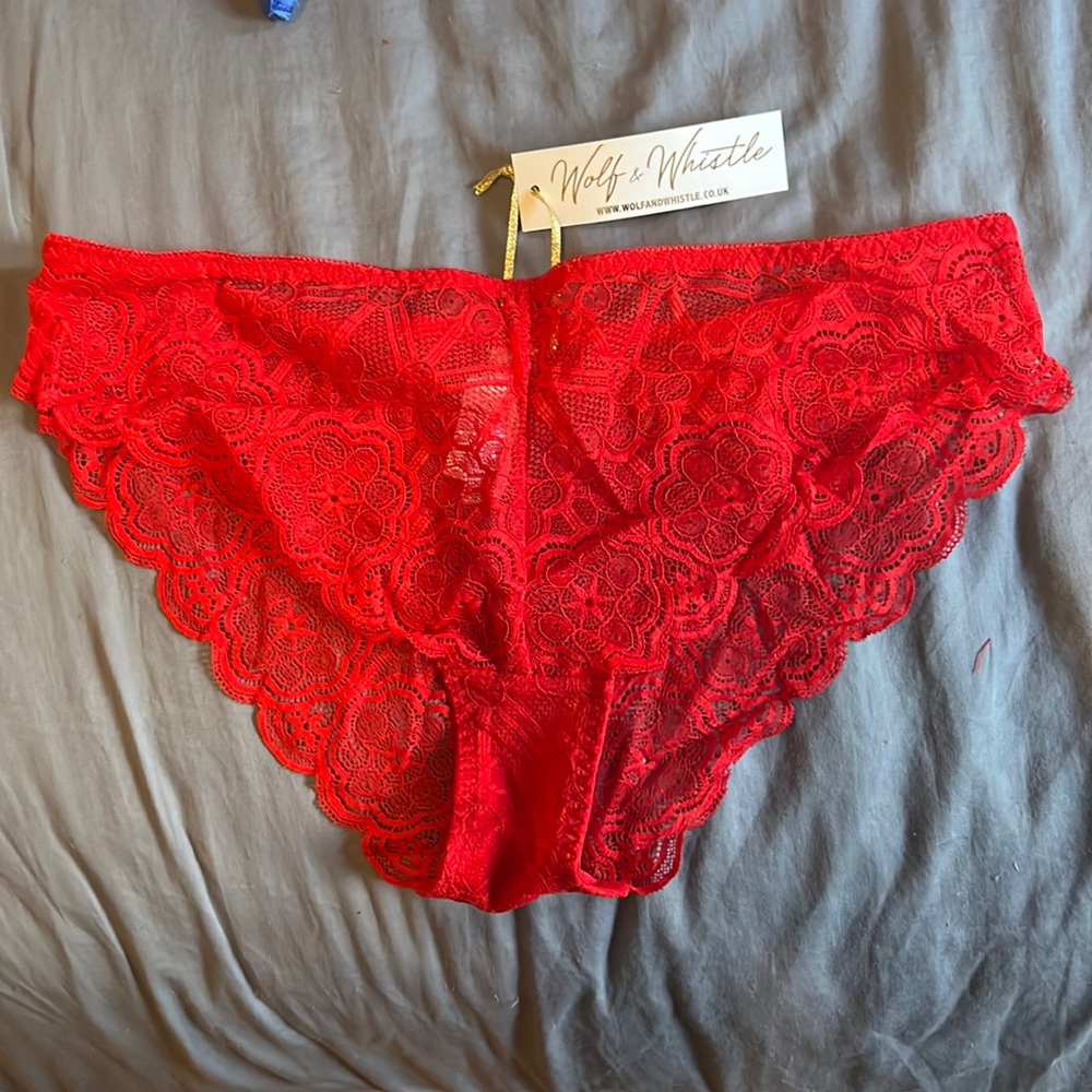 NWT bright red lace bikini cut panties - Wolf + Whistle